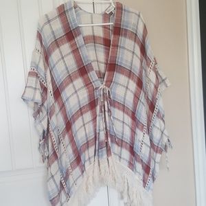 Tassels n Lace plaid poncho